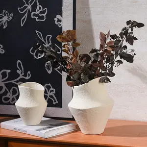 Vintage Ceramic Flower Vase, Country Garden Style Dry & Fresh Floral Arrangement Holder, Home Decor Ornament for Living Room, Decorative Vase