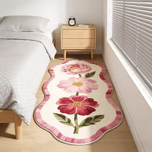 Floral Rug for Bedroom, Long Carpet Mat for Room Decoration, Modern Simple Style Soft Plush Foot Pad for Living Room Bathroom, Decorative Rug