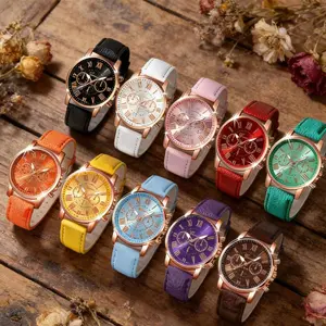 Fashion 7pcs/9pcs/10pcs Quartz Watch Set for Men and Women, Alloy Case,PU Leather Strap,Multiple Colors ,Ideal for Gift Giving