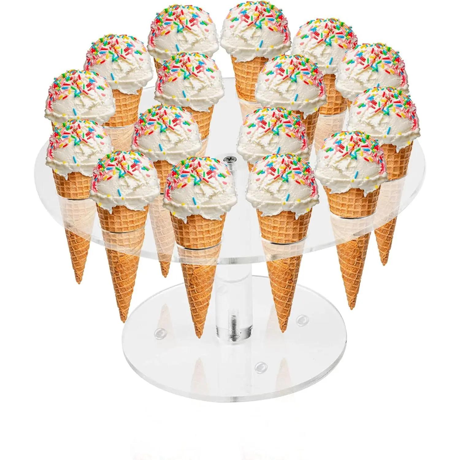 Ice Cream Cone Holder, Clear 16 Holes  Stand, Waffle Cone Display Stand,Hand Roll Sushi Popcorn stand Rack for  Party Birthday Wedding Decoration