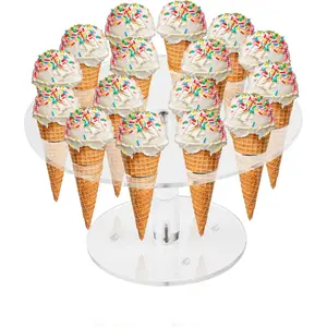 Ice Cream Cone Holder, Clear 16 Holes  Stand, Waffle Cone Display Stand,Hand Roll Sushi Popcorn stand Rack for  Party Birthday Wedding Decoration