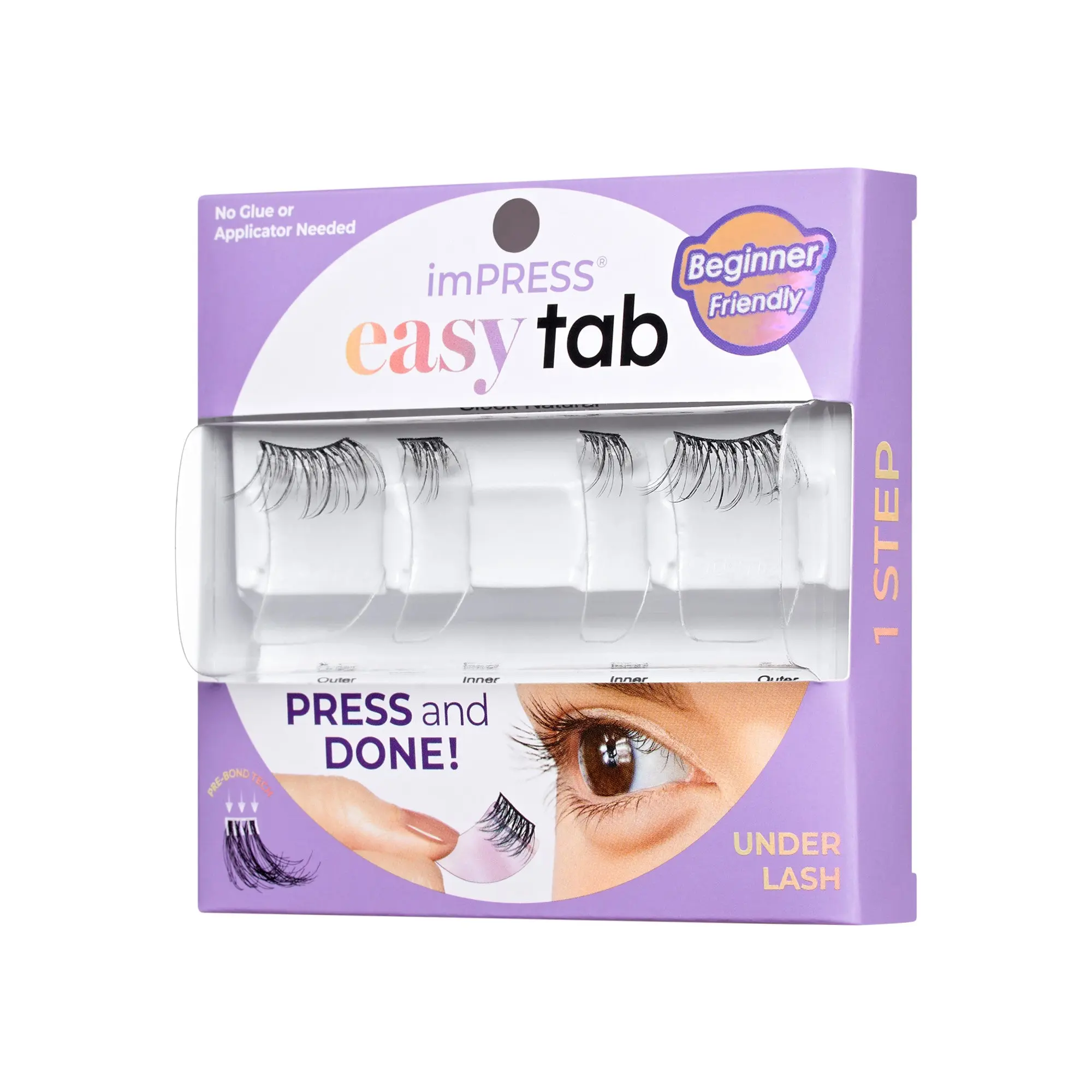 Impress Falsies easy tab Pre-Glued False Eyelashes - Sleek Natural | 1 Pair of Half Lash & 2 Lash Clusters, 6mm-12mm