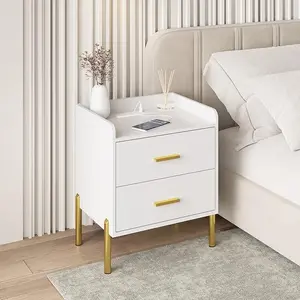 Vabches 2 Drawer White Nightstand for Bedroom, Mid Century Modern End Table with Charging Station Farmhouse Storage Night Stand Side Table with USB Ports and Outlets for Living Room
