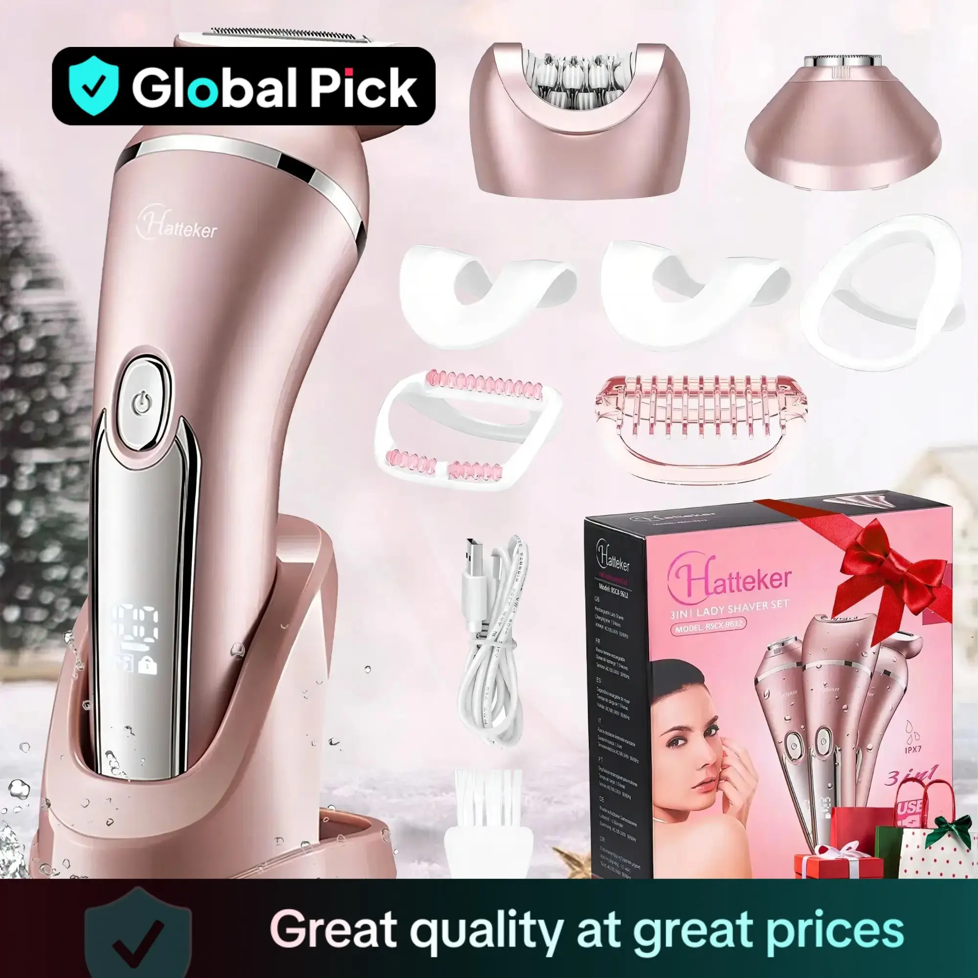 Global Pick 3 in 1 Electric Hair Removal Tool, Wet and Dry Use Hair Trimmer, USB Rechargeable Hair Removal Machine, Personal Care Appliances for Women