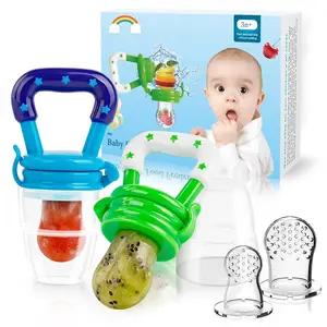 Baby Fruit Feeder/Food Feeder Pacifier for Babies (2 Pack) - Mesh Teethers for Babies, Infant Teething Toy in Appetite Stimulating Colors, Bonus Includes 3 Sizes Silicone Pouches