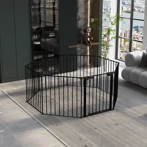 SAVEYOUR  200" Extra Long Adjustable Safety Play Gate, 8 Panels Freestanding Metal Playpen Fence, Flexible Assembly Barrier Fence, Ideal for Indoor Doorways, Stairs, Fireplace Guard, Christmas Tree Isolation and Household Restricted Area Protection