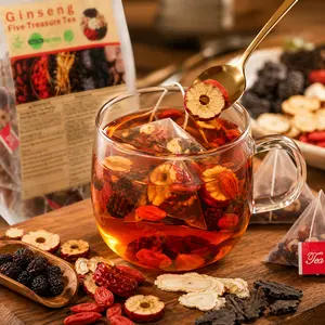 Ginseng Five Treasures Tea for Men, Men's Herbal Tea Bags with Red Goji Berry, Chinese Wellness & Vitality Tea, Energy Boost & Kidney Support