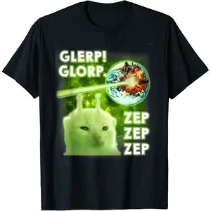 100% Cotton Glerp Glorp Funny Alien Cat Cat Meme Brainrot Memes Men Women T-Shirt Tee That Goes Anywhere