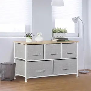 Zeny Wide Fabric 5-Drawer Dresser - 2-Tier Furniture Drawer Storage Chest, Closet & Bedroom Organization Solution