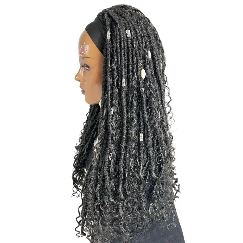 Faux Locs Headband Braided Wig Boho Goddess Loc Distressed Curly Dread Locs Wig
