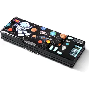 Pop Up Multifunction Pencil Case, Cute Cartoon Pen Box Organizer Stationery with Calculators, Sharpener, Schedule, School Supplies,  Birthday Gifts for  Teens (Black)