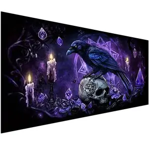 Large Size Skull Diamond Art Kits For Adults, Crow Diamond Painting Kits, Full Round Diamond Mosiac Kits For Adults, Diy Handicrafts, Gothic Purple Art And Crafts For Halloween Decor,100x50cm(39.37x19.68inch), Handcraft