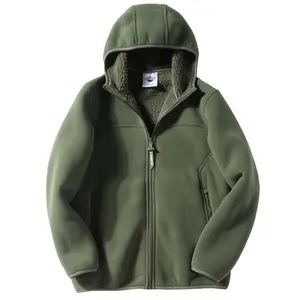 Unisex Winter Hooded Fleecejacket, Casual Solid Color Thick Warmpolyester Coat, Waterproof with Zipclosure for Men And Women Fabric Fit