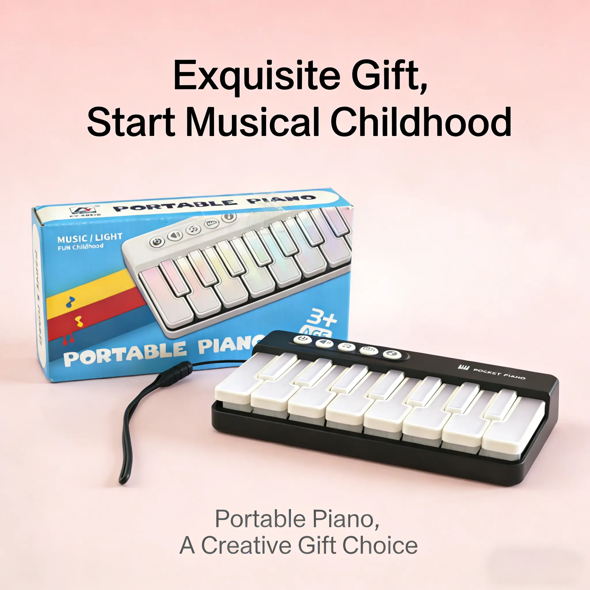 Portable Mini Pocket Electronic Keyboard, Multifunctional Educational Music Toy, Lightweight Beginner Piano Gift for Kids Boys & Girls (Batteries Not Included)