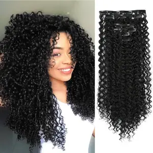 Kinky Curl Clip In Hair Extensions 6 Pcs Invisible Seamless Water Wave Long Hairpiece for Women