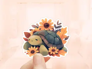 Fall Turtle Sticker, Waterproof Vinyl, Fall Stickers, Floral Turtle, Cute Animal Sticker, Journal Stickers, Turtle Lover Gift, Turtle Decal