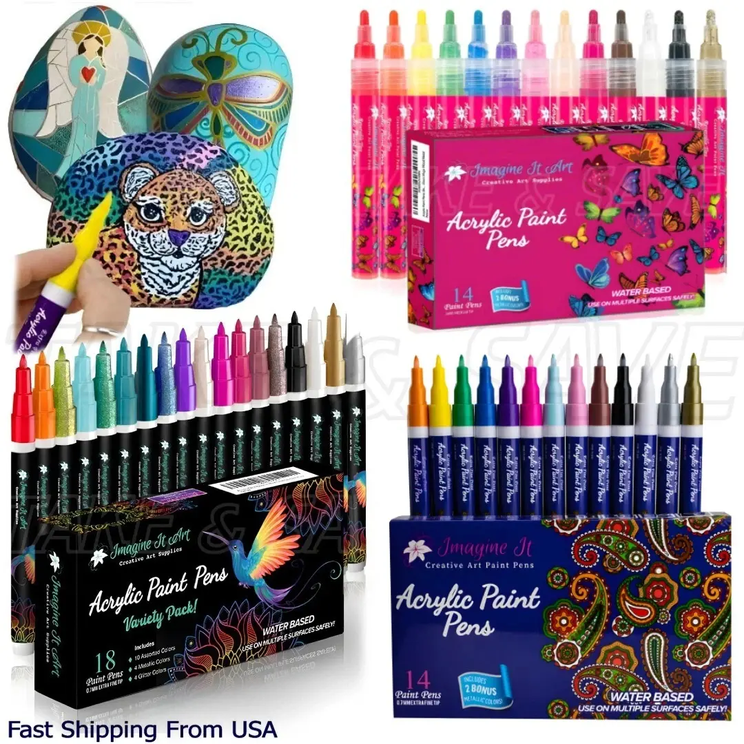 Acrylic Paint Markers Pens Set - Professional Dual Tip (0.7mm / 3mm) Acrylic Paint Pens for DIY Crafts, Rock Painting, Glass, Ceramic, Wood, Canvas - Waterproof Permanent Paint Markers, Vibrant Art Supplies for Kids & Adults - Multi-Surface Ink