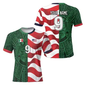Personalized Mexico USA Jersey, Custom Name and Number Shirt, Half Mexican Half American Flag Fan Jersey, USA Mexico Supporter Apparel, Lightweight Breathable, Binational Pride Game Day Outfit, Unique Gift for Mexican American Fans and Lovers