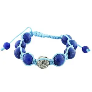 Unisex Adjustable Macrame Bracelet with Blue-White CZ Beads and Marble Glass Balls