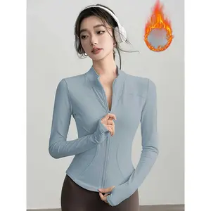 Autumn and Winter -Lined Women's Yoga Sports Jacket, Windproof Warm, Full Zip Closure, Long Sleeve with Finger Cuffs, High-Waisted Slim Fit, High Elasticity Quick-, Suitable for Running, Yoga, Cycling, Workouts, Studio, Casual Outings, Evening staud 2 top