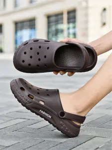 Men's Stain-Resistant Dark Brown Classic Clogs, Convertible Heel Strap, Full Upper Breathable Holes, Dot Massage Insole, Thick Non-Slip Sole, Lightweight Waterproof EVA, Versatile Shoes for Work & Daily