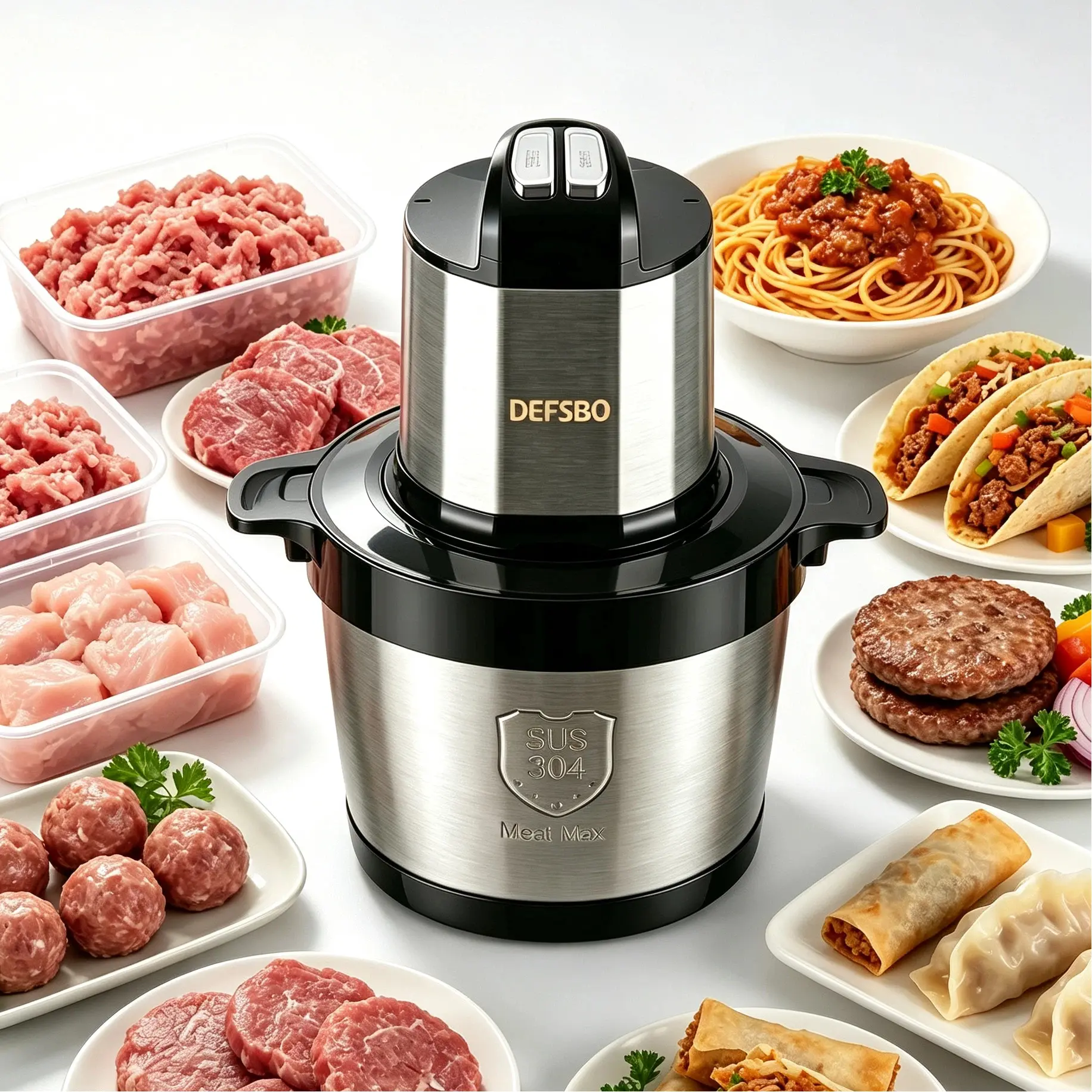 DEFSBO 6L Stainless Steel Food Chopper, 3-Speed Electric Food Processor, Dishwasher Safe Meat Mincer for Homemade Burgers, Meatballs & Daily Family Cooking