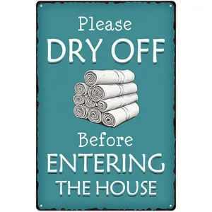 Swimming Pool Sign Please Dry Off Before Entering House Durable Sign Retro Hanging Decoration Beach Home Bar Pool Deck Backyard Fence Wall Decoration