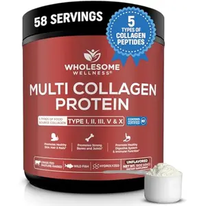 Multi Collagen Protein Powder Hydrolyzed (Type I II III V X) Grass-Fed All-in-One Super Bone Broth + Collagen Peptides - Premium Blend of Grass-Fed Beef, Chicken, Wild Fish, Eggshell Collagen
