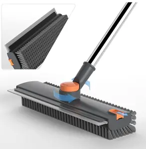 2026 upgraded multifunctional long-handle 4-in-1 cleaning brush set with squeegee strip, rotating tile grout brush, suitable for bathroom, yard, pool, and garage cleaning