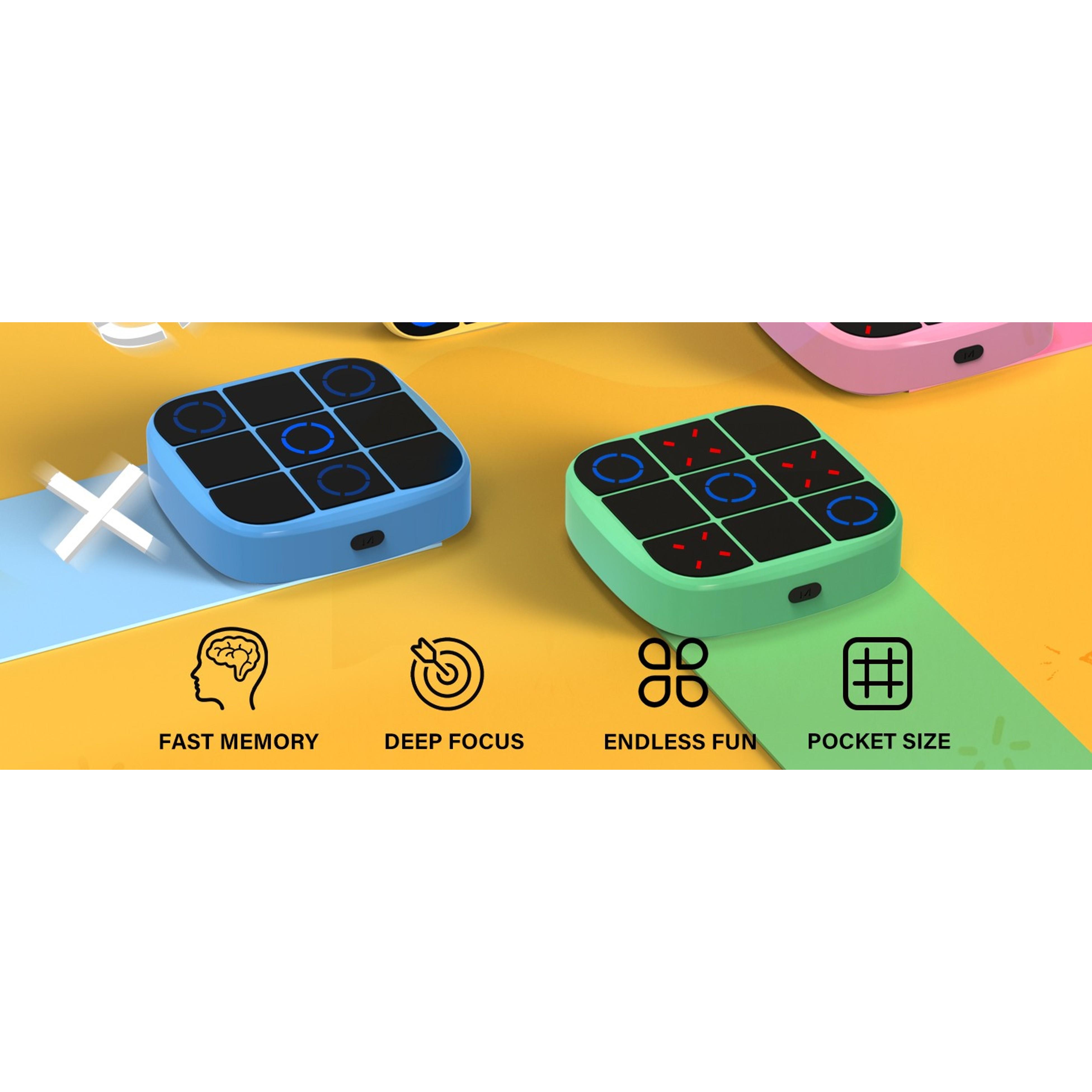 Tic-Tac-Toe Bolt Game, 4-in-1 Handheld Puzzle Games Console, Electronic Tic-Tac-Toe Game for Educational and Memory Growth, Portable Travel Games for Car Ride, Board Games for Kids and Adults (Cyan)