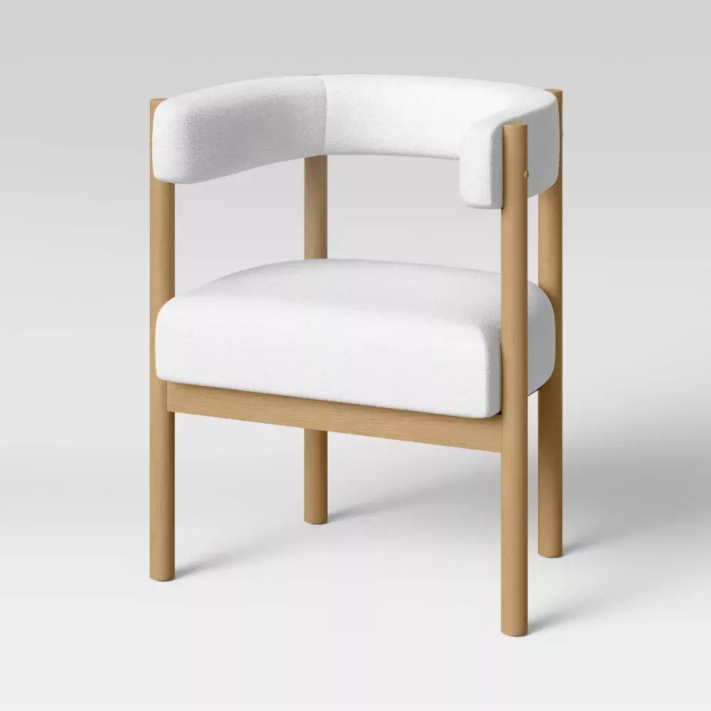 Kenova Upholstered Dining Chair - Threshold, Wood Dowel Legs, Cream, 30.5 x 25.38 x 19.75 inches, Assembly Required, House and Home Kitchen Dining Chairs, Modern