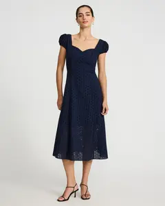 Express Eyelet Sweetheart Cap Sleeve Smocked Back Midi Dress