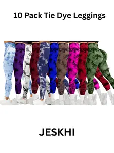10 Pack Tie Dye Print High Waisted Workout leggings for Women Rear Lifting High Waist Tummy Control Yoga Gym Athletic yoga squat proof soft leggings