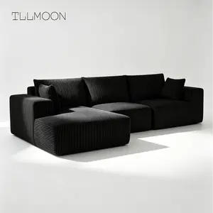 TLLMOON Viral Boneless Freely Combinable Modular Sectional Sofa Cloud Couch with Deep Seat DIY L Shape Sectional with Chaise Upholstered Couches for Living Room Corduroy BLACK Left Facing Chaise furniture apartment indoor