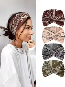 Women's Hairbands 4 Pack, Wide Thin Elastic Boho Dye Knot Headbands, Knotted Headband, Vintage Style for Sports Yoga Makeup Spa, Fashion Accessories