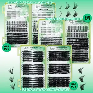 570/650/695 PCS Individual Lashes Book D Curl Cat/Volume/Spikes/Bottom Mix 5-7mm/10-18mm/12-20mm Soft And Comfortable False Eyelashes, Eyelash Extensions, Perfect for Beginners &Proficient, DIY at Home Easily, Easy Apply for Makeup Daily