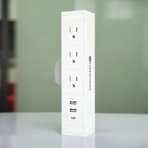 FOH Furniture 5-in-1 Desk Accessories Fast Charging Station with 6ft Cord, Sliding Desk Clamp Power Strip with 3 AC Outlet Ports, 1 USB-A Port, and 1 USB-C Port