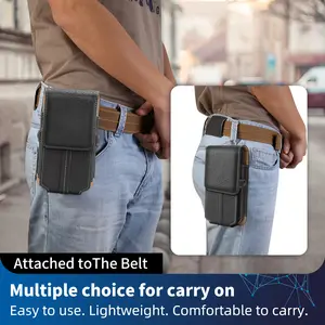 Double Layer Genuine Leather Phone Waist Bag with Belt Clip & Carabiner,Magnetic Closure,Durable & Lightweight,Fits 5.2-7.2 Inch,Phone Holster for Hiking,Outdoor,Running,Daily Use