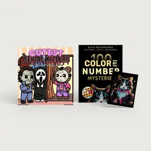 Most Adorable Serial Killer & Number Puzzle Coloring Book Bundle, 2pcs Paper Books with Horror Icons and Pixel Art Tasks for Adult Creativity and Stress Relief