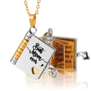 Best Mom Ever Book Necklace for Mom, Adjustable Engraved Pendant with 6 Pages, Jewelry Gift from Daughter or Son
