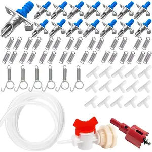 Automatic Rabbit Watering System Kit Includes 15 Nipple Drinker Feeders, 20ft Hose, Bucket Connector, Hole Opener, 6 Spring Latches for Rabbit Cage Doors