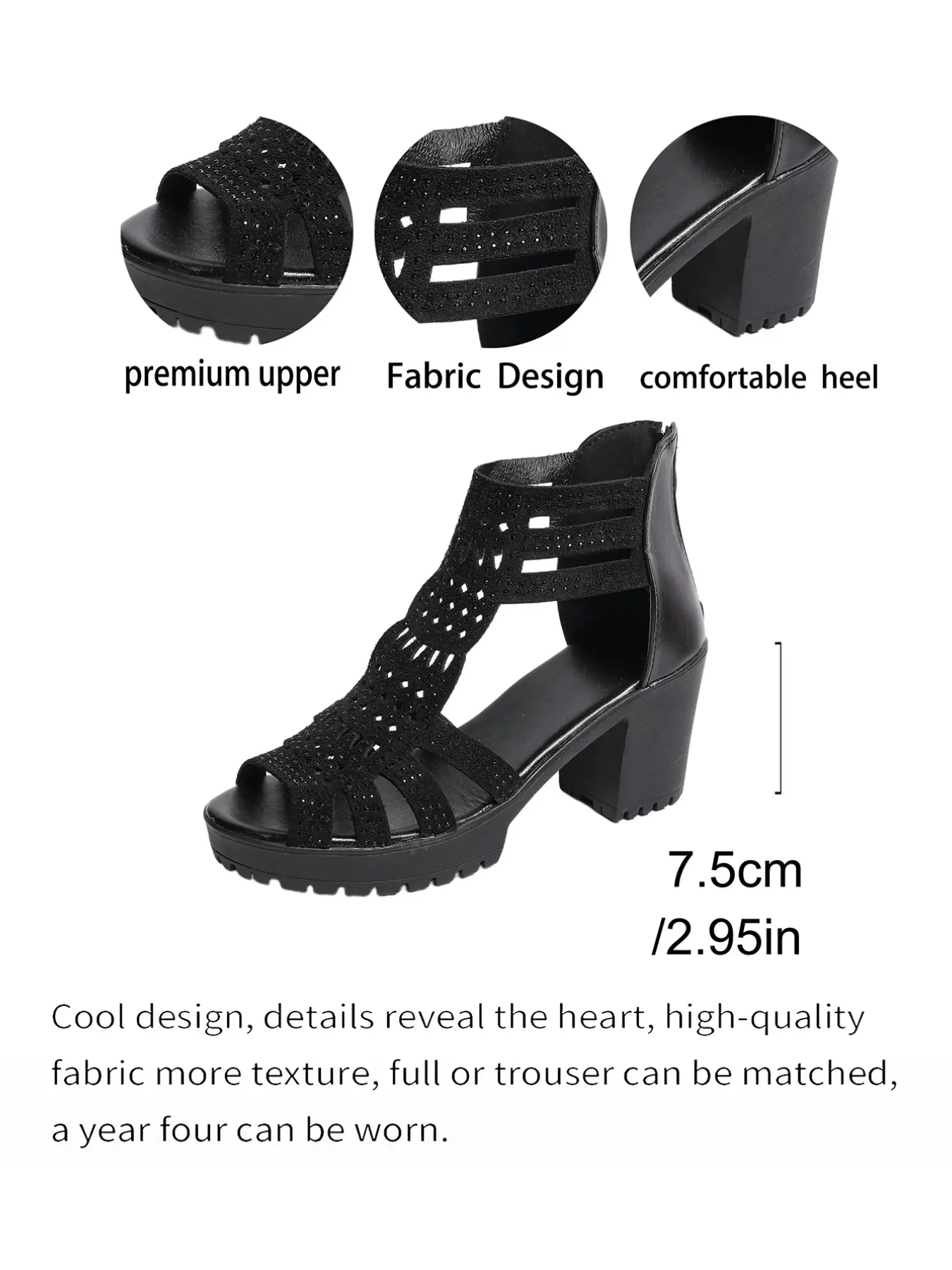 Women's Hollow Out Chunky Heel Fish Mouth Mid-Heeled Soft Sole Toe-Exposed High Heels Sandals, Casual Style All Seasons Daily Fashion Footwear, Casual Trendy Sandals