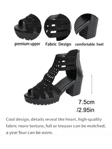 Women's Hollow Out Chunky Heel Fish Mouth Mid-Heeled Soft Sole Toe-Exposed High Heels Sandals, Casual Style All Seasons