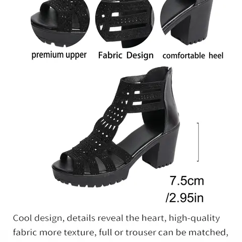 Women's Hollow Out Chunky Heel Fish Mouth Mid-Heeled Soft Sole Toe-Exposed High Heels Sandals, Casual Style All Seasons Daily Fashion Footwear, Casual Trendy Sandals