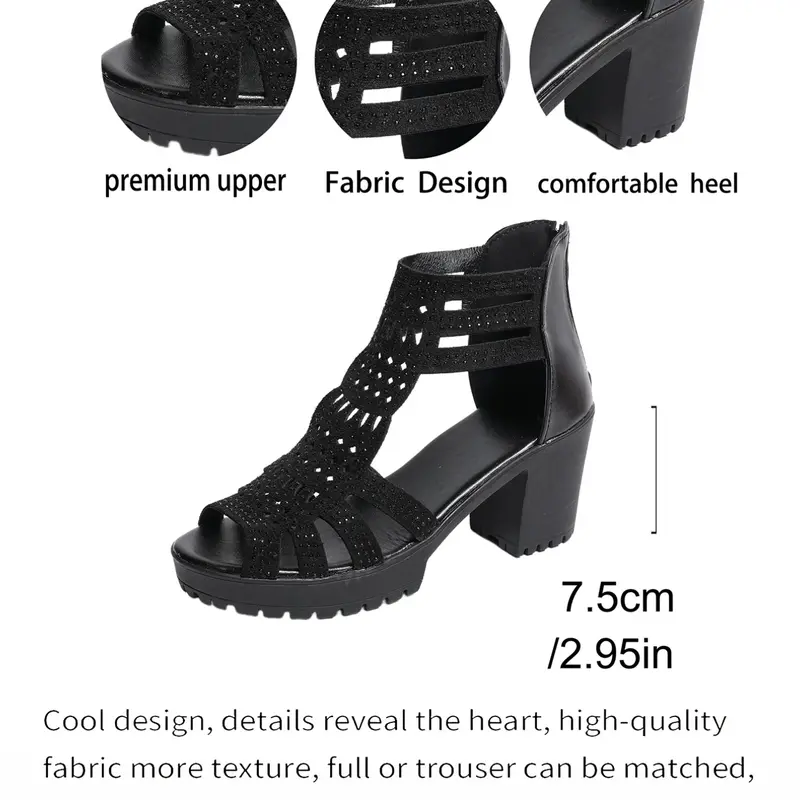Women's Hollow Out Chunky Heel Fish Mouth Mid-Heeled Soft Sole Toe-Exposed High Heels Sandals, Casual Style All Seasons Daily Fashion Footwear, Casual Trendy Sandals