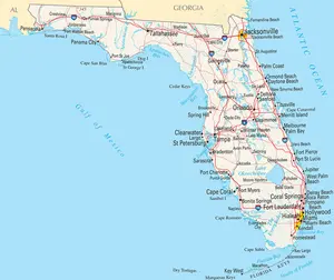 Map of Florida FL - Reference Map - Peel and Stick Wall Decal