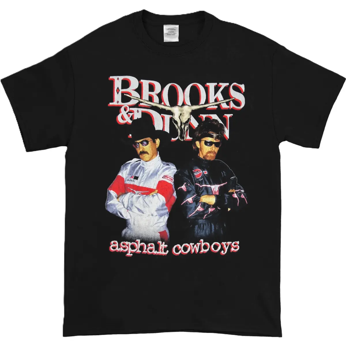 Brooks & Dunn Asphalt Cowboy Vintage Black Cotton Fabric 1 Side T-Shirt