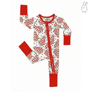 ERT-Baby Bamboo Fiber Zip-Up, Christmas Tree Cake Print Romper, All-Season Knit Fabric Skinny Fit With Zipper Detail, Boy Baby Girl Clothes, Perfect For Outdoor Sleep