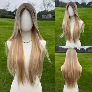 SMILCO/28Inch Small Lace Ombre Brown ASH Highlight/Long Curly Synthetic Wig/SM1677