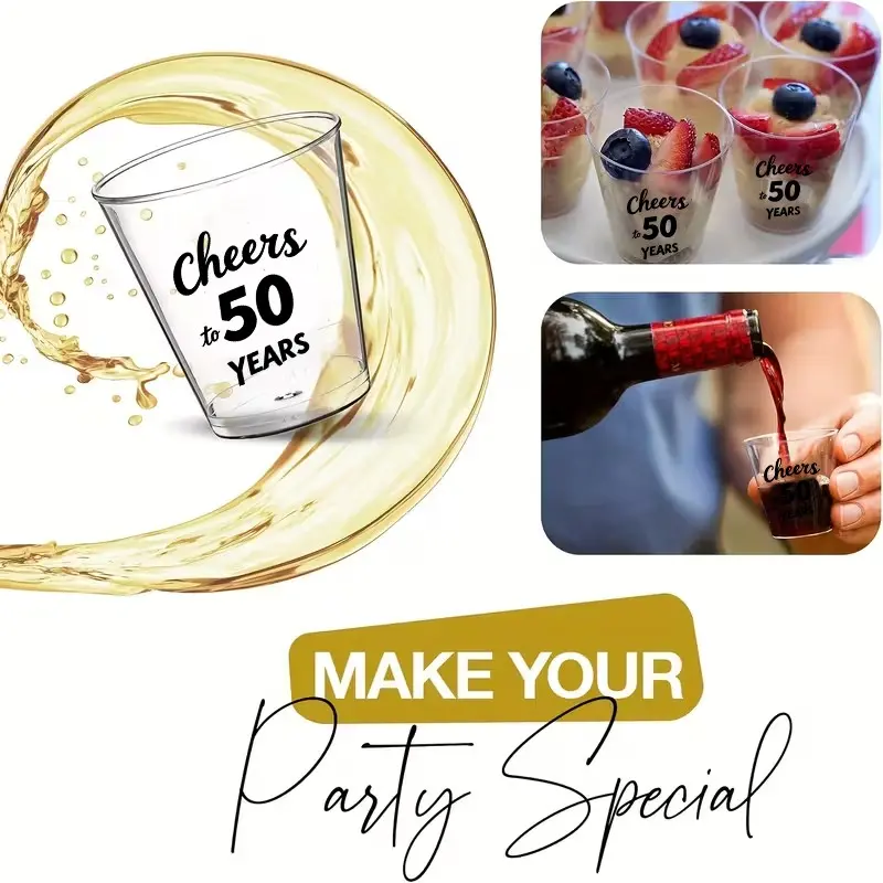 50pc Birthday Shot Glasses, Print, Elegant 'celebrate 50 Years' Design, Perfect for Men and Women, Anniversary, Holiday Events, Clear, Drinking Glasses, Drinkware